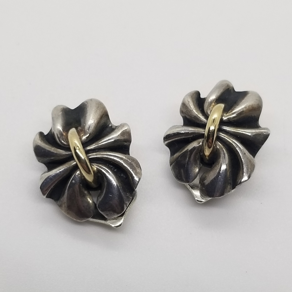 Georg Jensen Sterling Silver Crumple Clip On Earrings With 18 Kt Band 401